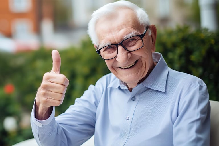 Happy elderly man giving thumbs up