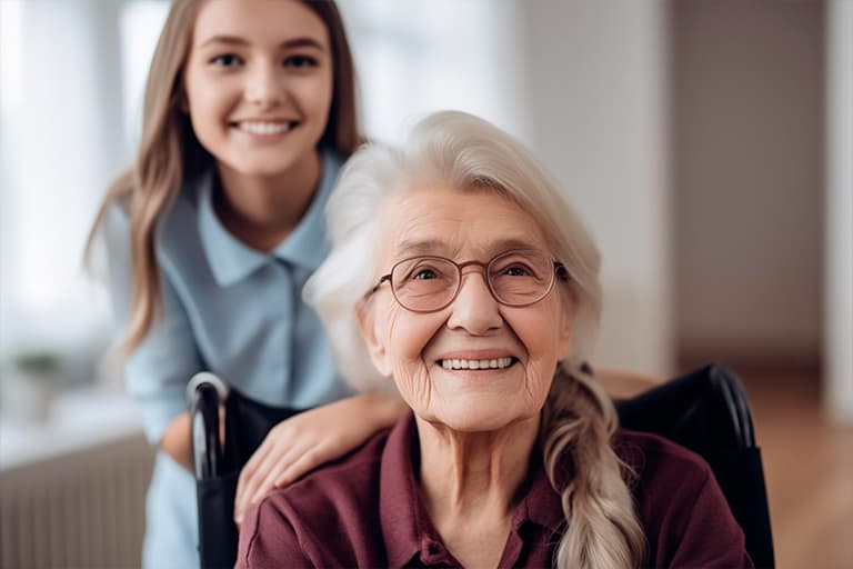 Caregiver taking care of elderly women
