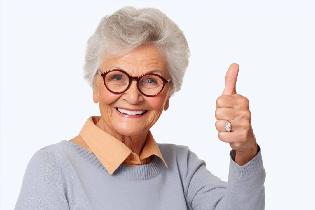 Elderly women giving thumbs up