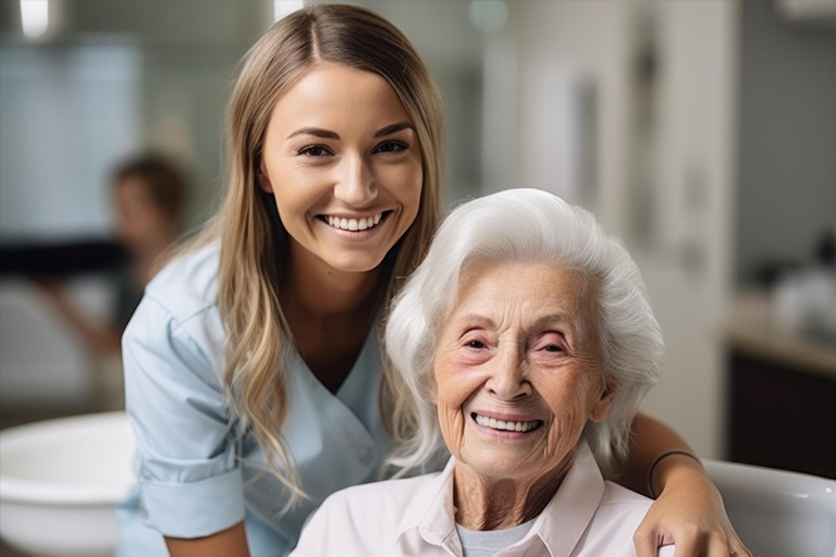 Caregiver taking care of elderly women